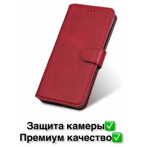 Чехол книжка для Tecno Pop 6 Pro c магнитной застежкой / Техно Поп 6 Про c хлястиком и отделением под карты, красный