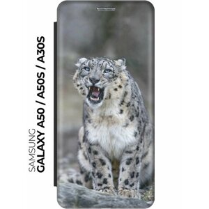 Чехол-книжка Голубоглазый барс на Samsung Galaxy A50 / A50s / A30s / Самсунг А50 / А30с / А50с черный
