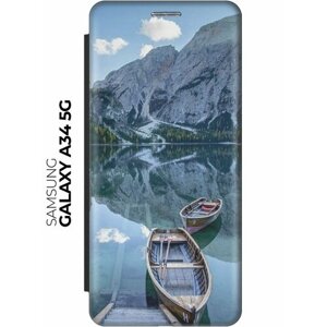 Чехол-книжка Горы, озеро, лодка на Samsung Galaxy A34 5G / Самсунг А34 черный