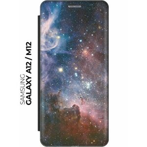 Чехол-книжка Космос на Samsung Galaxy A12 / M12 / Самсунг А12 / М12 черный
