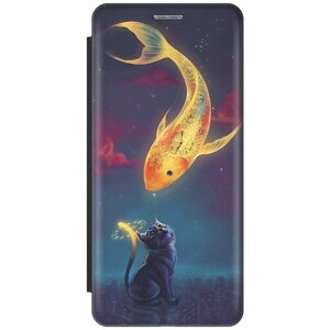 Чехол-книжка Кот и рыбка на Samsung Galaxy S21+Самсунг С21 Плюс черный