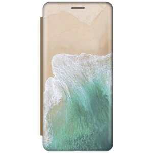 Чехол-книжка Лазурное море и песок на Xiaomi 12 Pro / 12S Pro / Сяоми 12 Про / 12с Про золотой