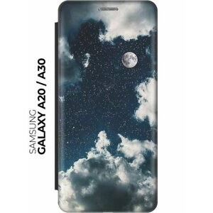 Чехол-книжка Лунное небо на Samsung Galaxy A20 / A30 / Самсунг А20 / А30 черный