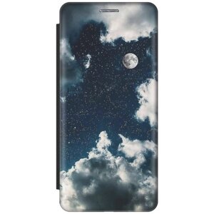 Чехол-книжка Лунное небо на Xiaomi Poco M4 5G Global / Сяоми Поко М4 5Г черный