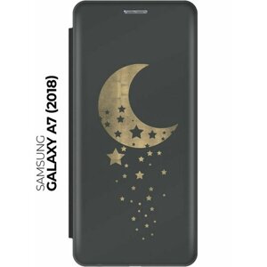 Чехол-книжка Месяц и звезды на Samsung Galaxy A7 (2018) / Самсунг А7 2018 черный