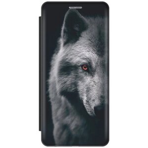 Чехол-книжка на Apple iPhone 14 Plus / Эпл Айфон 14 Плюс с рисунком "Красноглазый волк" черный