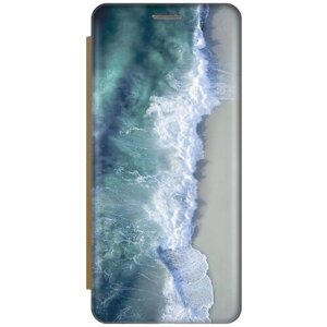 Чехол-книжка на Apple iPhone XR / Эпл Айфон Икс Эр с рисунком "Бушующий океан" золотой