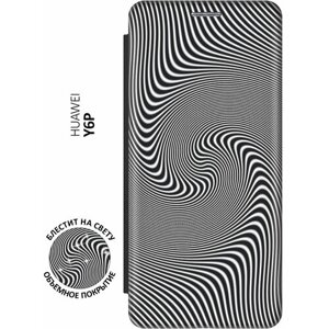 Чехол-книжка на Huawei Y6P / Хуавей У6Р c принтом "Черно-белый виток" черный