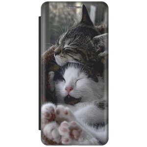 Чехол-книжка на Samsung Galaxy A13 4G, Самсунг А13 4Г c принтом "Отдыхающие котики" черный