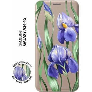 Чехол-книжка на Samsung Galaxy A24, Самсунг А24 с 3D принтом "Amazing Irises" золотой