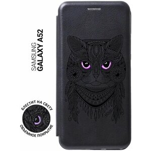 Чехол-книжка на Samsung Galaxy A52, Самсунг А52 с 3D принтом "Grand Cat" черный