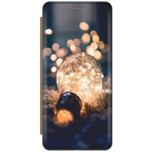 Чехол-книжка на Samsung Galaxy J5 Prime, Самсунг Джей 5 Прайс c принтом "Гирлянда в лампочке" золотистый
