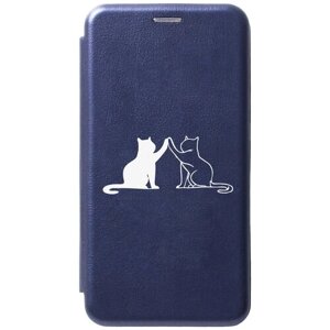 Чехол-книжка на Samsung Galaxy S22, Самсунг С22 с 3D принтом "Cats W" синий
