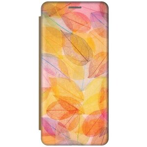Чехол-книжка Разноцветные листья на Xiaomi Poco F4 / Сяоми Поко Ф4 золотой