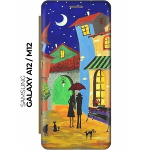 Чехол-книжка Разноцветный город на Samsung Galaxy A12 / M12 / Самсунг А12 / М12 золотой