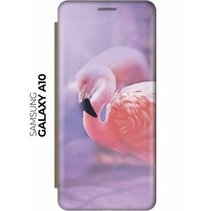 Чехол-книжка Розовый фламинго на Samsung Galaxy A10 / Самсунг А10 золотой