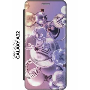 Чехол-книжка Сиреневые шарики на Samsung Galaxy A32 / Самсунг А32 черный