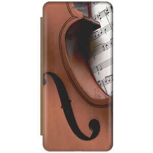 Чехол-книжка Скрипка и ноты на Samsung Galaxy S20 Ultra / Самсунг С20 Ультра золотой