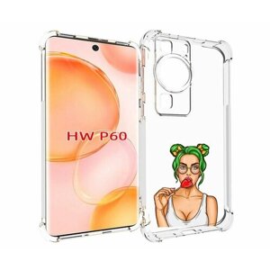 Чехол MyPads девушка-с-чупачупсом-в-виде-сердца женский для Huawei P60 задняя-панель-накладка-бампер