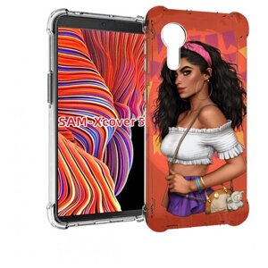 Чехол MyPads девушка-с-сумкой-мулатка женский для Samsung Galaxy Xcover 5 задняя-панель-накладка-бампер