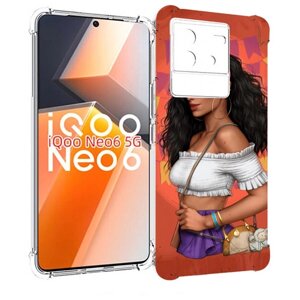 Чехол MyPads девушка-с-сумкой-мулатка женский для Vivo iQoo Neo 6 5G задняя-панель-накладка-бампер