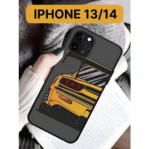 Чехол на айфон 13/14 силиконовый противоударный бампер для Apple, чехол на iphone 13, чехол на iphone 14, чехол на айфон 14, машина, Honda, желтый