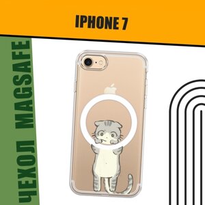 Чехол на Айфон 7/Айфон 8 MagSafe с магнитом с принтом "Висящий котик"