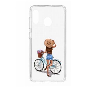 Чехол на Samsung A20 2019 Kruche Print Велосипедная прогулка, защитный силиконовый бампер с рисунком, противоударный, пластиковый, накладка с принтом