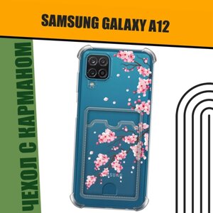 Чехол на Samsung Galaxy A12/M12 (Самсунг Галакси А12/М12) с картой и принтом "Розовая ветка сакуры"