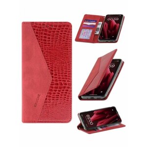 Чехол на Samsung Galaxy S22 Kruche Purse Croc красный, книжка с карманом для карт, противоударный, защитный кейс, с магнитом для Самсунг с22