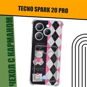 Чехол на Tecno Spark 20 Pro/Infinix HOT 40/40 Pro (Текно Спарк 20/Инфиникс Хот 40/40 Про) с картой и принтом "Плюшевый мишка с паттерном"