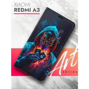 Чехол на Xiaomi Redmi A3 (Ксиоми Редми А3) черный книжка эко-кожа подставка отделением для карт и магнитами Book case, Brozo (принт) Джокер с картами