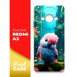Чехол на Xiaomi Redmi A3 (Ксиоми Редми А3) черный матовый силиконовый с защитой (бортиком) вокруг камер, Miuko (принт) Попугайчик