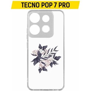 Чехол-накладка Krutoff Clear Case Розовые бутоны для TECNO POP 7 Pro