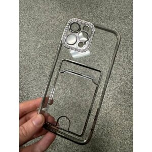 Чехол панель накладка бампер MyPads Card на iPhone 11 (обычный) тонкая силиконовая крышка с защитой задней камеры со стразами и отделением для банк.