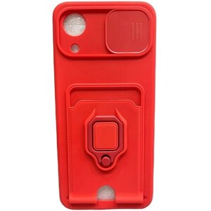 Чехол силиконовый с кольцом и карманом для карт для Samsung Galaxy A03 Core красный