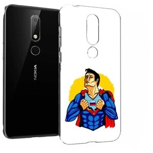 Чехол задняя-панель-накладка-бампер MyPads русский супермен для Nokia X6/Nokia 6.1 Plus противоударный