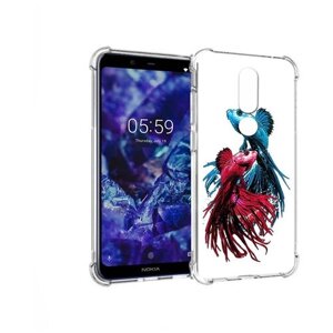 Чехол задняя-панель-накладка-бампер MyPads рыбы петушки для Nokia 5.1 Plus/Nokia X5 противоударный