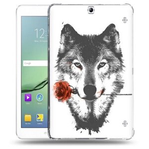 Чехол задняя-панель-накладка-бампер MyPads волк с розой для Samsung Galaxy Tab S2 9.7 SM-T810/T813/T815/T819 противоударный