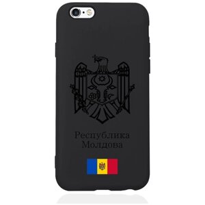 Черный силиконовый чехол для iPhone 6/6s Черный лаковый Герб Республики Молдова/ Герб Молдавии