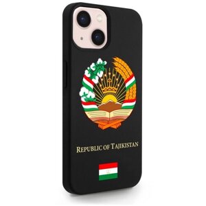 Черный силиконовый чехол SignumCase для iPhone 13 Герб Таджикистана для Айфон 13