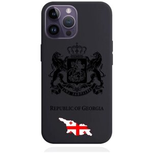 Черный силиконовый чехол SignumCase для iPhone 14 Pro Max Черный лаковый Герб Грузии для Айфон 14 Про Макс