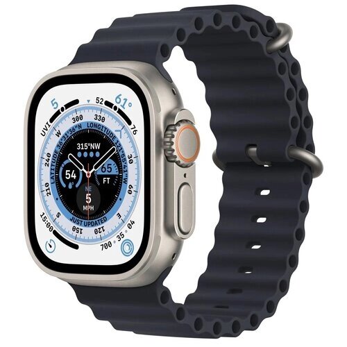 Cиликоновый спортивный рифлёный ремешок Ocean Watch для Apple Watch Series 1 2 3 4 SE 5 6 7 8 Ultra ультра 42/44/45/49 mm синий