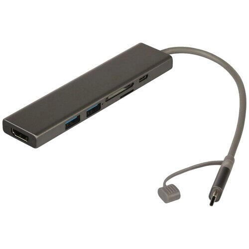 Док-станция Qumo Dock 7 (HB-0008), Type-C, HDMI, 4 USB 3.0 Space grey