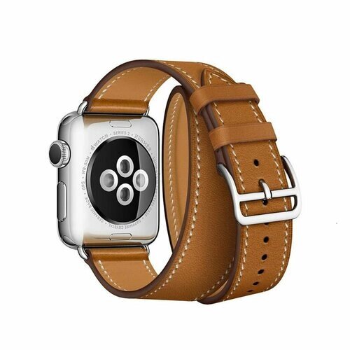Двойной кожаный ремешок для Apple Watch 1-8 42мм,44мм,45мм, коричневый