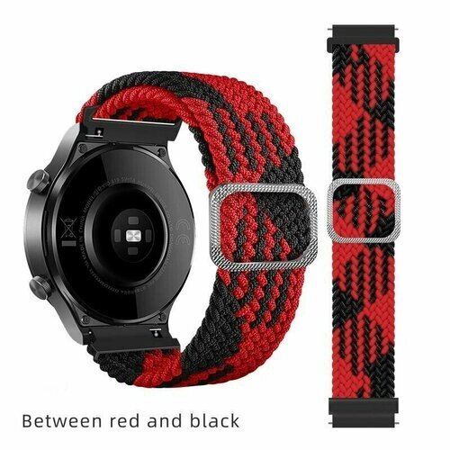 Эластичный тканевый ремешок для умных смарт часов 20 мм Samsung Galaxy Watch Gear Sport Amazfit Bip Huawei Honor Garmin Xiaomi Haylou Realme 20mm красный с черным