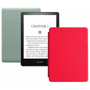 Электронная книга Amazon Kindle PaperWhite 2021 16Gb Ad-Supported Agave Green с обложкой ReaderONE PaperWhite 2021 Red