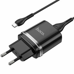 Hoco Сетевое зарядное устройство Hoco N1, 1 USB, 2.4 А, кабель Micro USB -USB, 1 м, чёрное