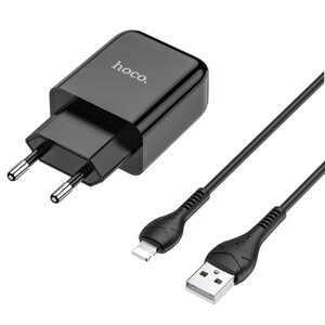 Hoco Сетевое ЗУ USB 2.1A + кабель USB - Lightning, N2 Чёрный