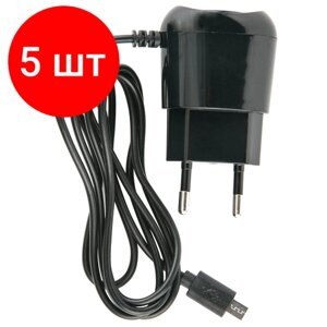 Комплект 5 шт, Зарядное устройство сетевое (220 В) RED LINE TCP-1A, кабель micro USB 1 м, выходной ток 1 А, черное, УТ000010348